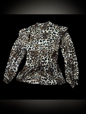 A Love Story Y2K Vintage Leopard Peasant Peplum Top Sz L